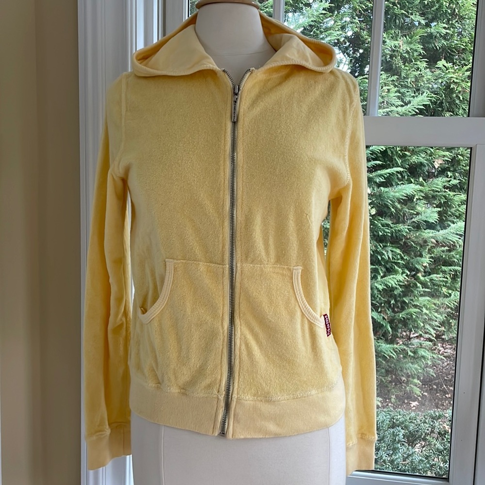 HARD TAIL Terry CLOTH Hoodie yellow large full zip pockets EUC vintage soft